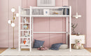 Twin Size Metal Loft Bed with 4-Tier Shelves and Storage, White