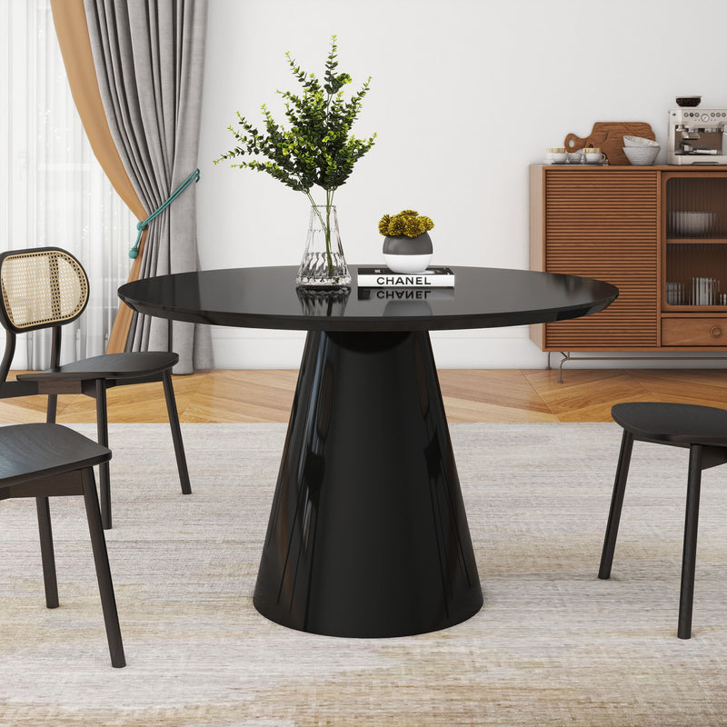 Modern High Gloss Minimalist Round Dining Table - Black