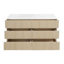 Fluted 6 Drawers Dresser, Double Dresser Chest Of Drawers, Modern Chest Of Drawers With LED, Drawer Organizer For Bedroom, Living Room, Hallway - Natural