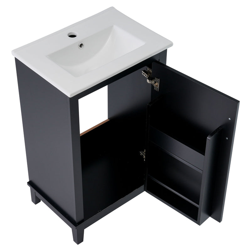 Modern Small Bathroom Vanity Cabinet With Ceramic Basin, Ample Storage, 1 Soft Close Door