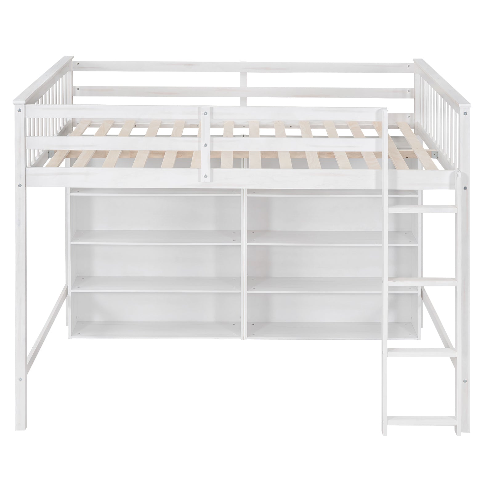 Full Size Loft Bed with 8 Open Storage Shelves and Built-in Ladder, White - Atlantic Fine Furniture Melbourne FL