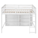 Full Size Loft Bed with 8 Open Storage Shelves and Built-in Ladder, White