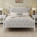 Traditional Style Solid Bed Frame With Upholstered Tufted Headboard, No Box Spring Needed