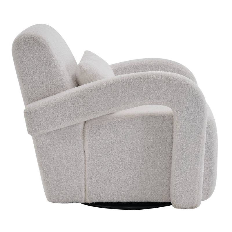 Cozy Teddy Fabric Armchair, Modern Sturdy Lounge Chair With Curved Arms And Thick Cushioning For Plush Comfort