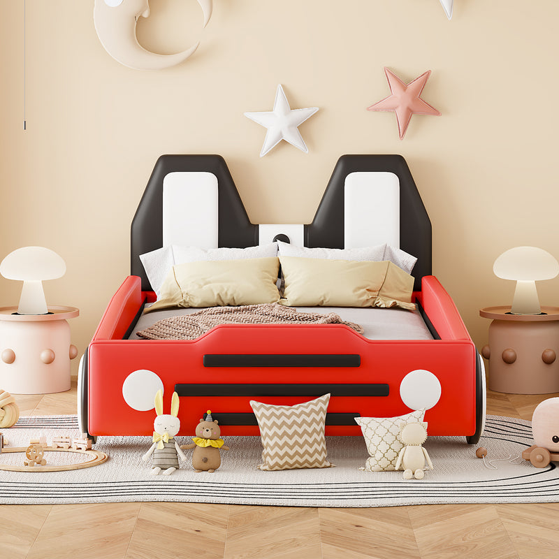 Twin Size Race Car-Shaped Platform Bed with Wheels,Red