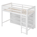Twin Size Loft Bed with 8 Open Storage Shelves and Built-in Ladder, White