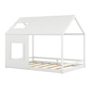 Full Size House Bed with Roof and Window - White