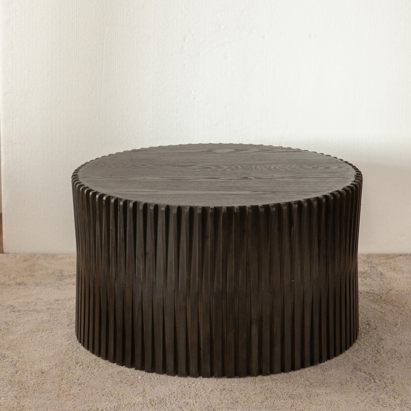 Cylindrical Coffee Table With Vertical Texture Relief