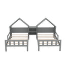 Double Platform Bed With House Shaped Headboard And Built In Nightstand