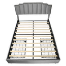 Queen Size Upholstered Platform Bed Linen Bed Frame with 2 Drawers Stitched Padded Headboard with Rivets Design Strong Bed Slats System No Box Spring Needed Grey