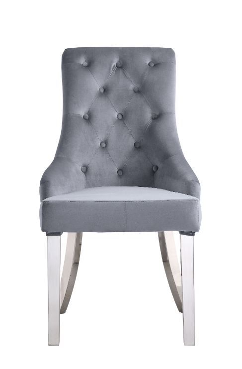 Satinka - Side Chair (Set of 2) - Gray Fabric & Mirrored Silver Finish - Atlantic Fine Furniture Inc