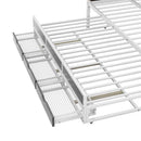 Queen Size Metal Canopy Platform Bed with Twin Size Trundle and 3 Storage Drawers, White