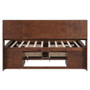 Full Size Captain Bed With Built In Storage Shelves, 4 Drawers And 2 Cabinets - Antique Brown