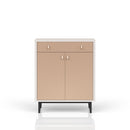 Contemporary Bar Cabinet With Large Storage - White / Pecan
