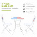 3 Piece Patio Bistro Set, Folding Outdoor Furniture with USA Mosaic Table and Chairs, 
Portable Metal Frames for 4th of July, Balcony, Backyard, Poolside, Porch, American Flag