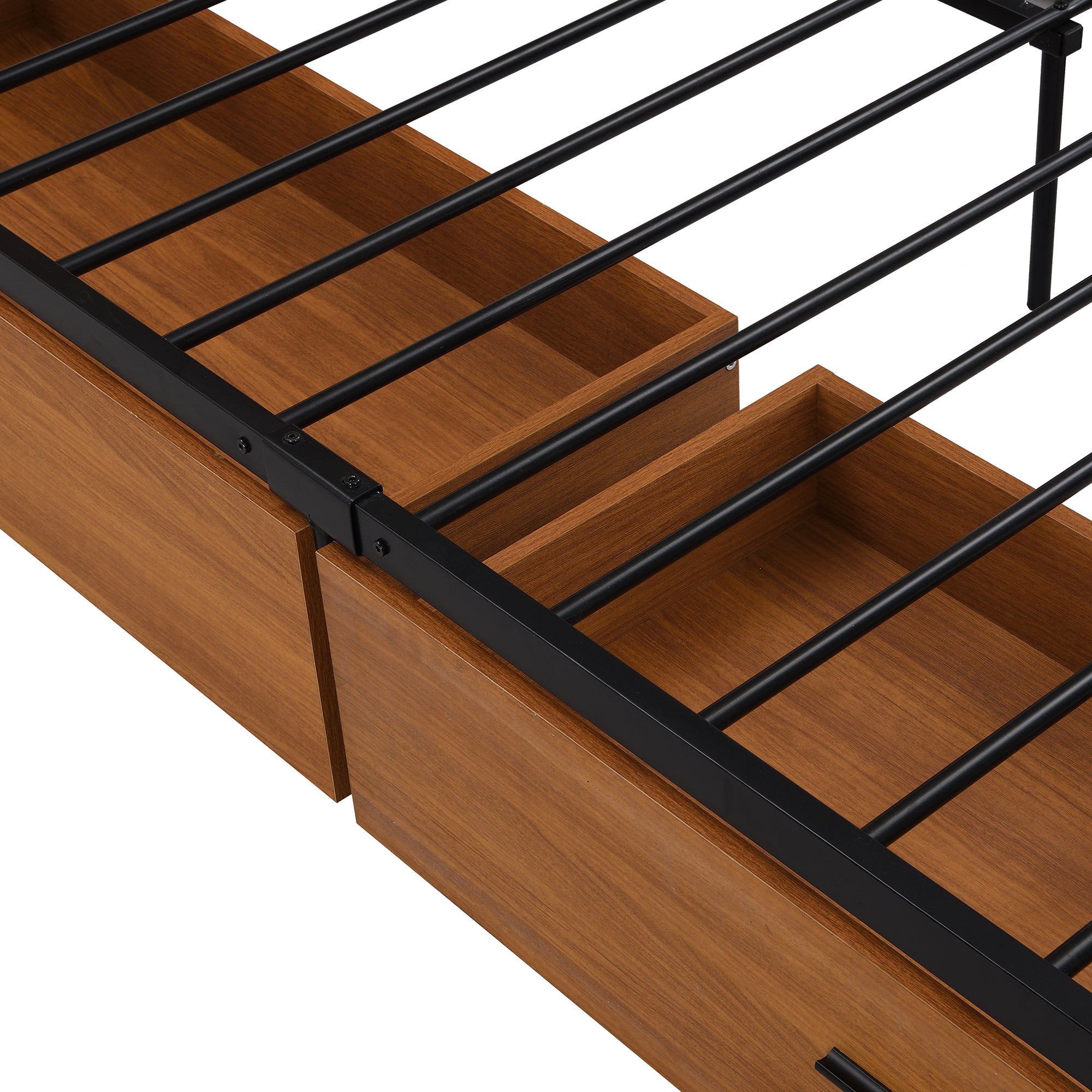 Queen Size Metal Platform Bed Frame with Two Drawers,Sockets and USB Ports ,Slat Support No Box Spring Needed Black - Atlantic Fine Furniture Melbourne FL