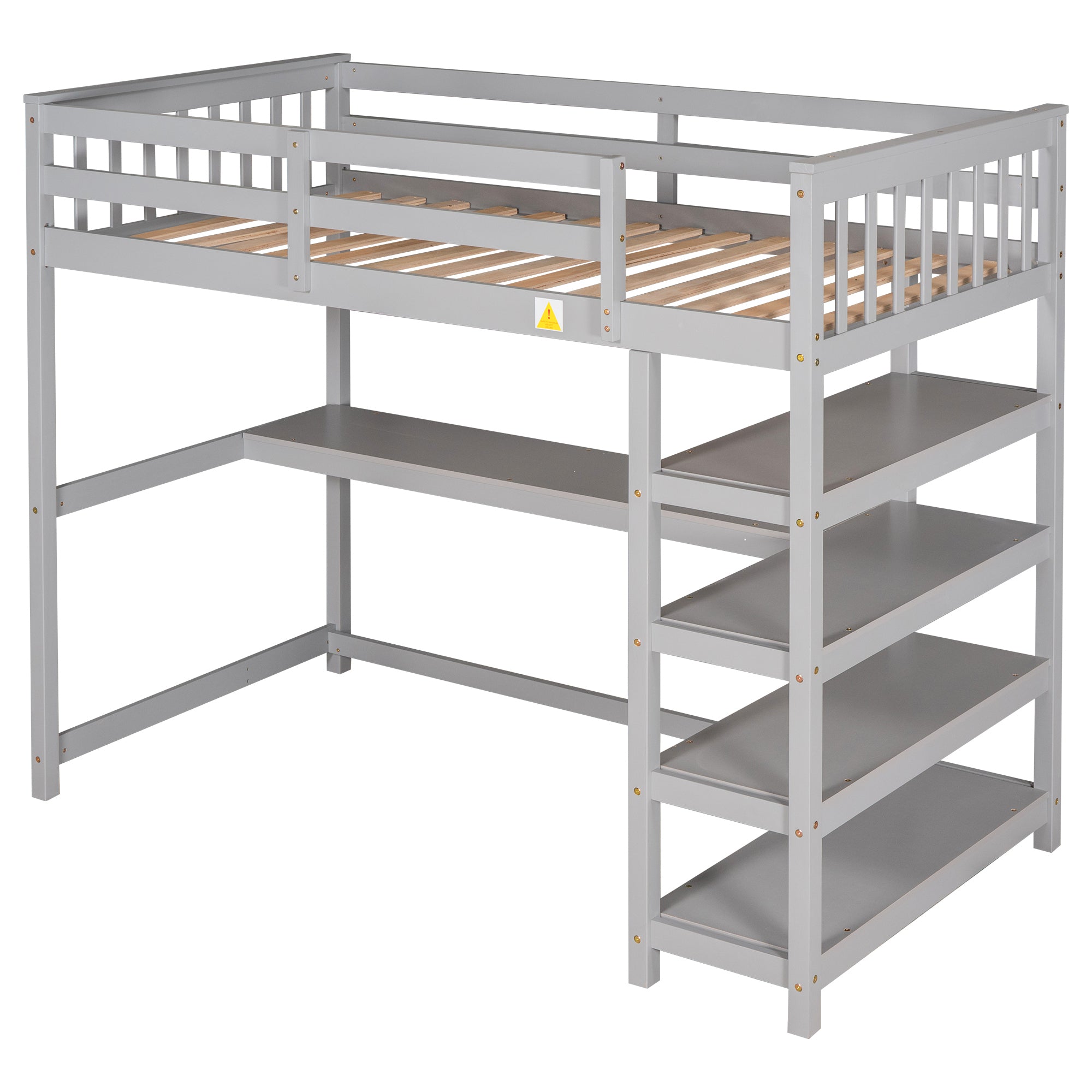 Twin Size Loft Bed with Storage Shelves and Under-bed Desk, Gray(OLD SKU:SM000245AAE-1) - Atlantic Fine Furniture Melbourne FL