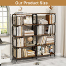 5 Tier Industrial Bookshelf, Tall Bookcase With Open Design, Vintage Storage Organizer