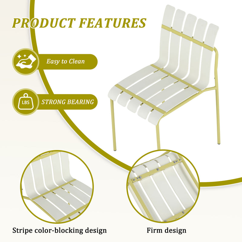 4 Piece Set Of Modern Color Block Designed Single Chairs With Long Table