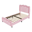 Upholstered Platform Bed & Curve Shaped And Height Adjustable Headboard, LED Light Strips