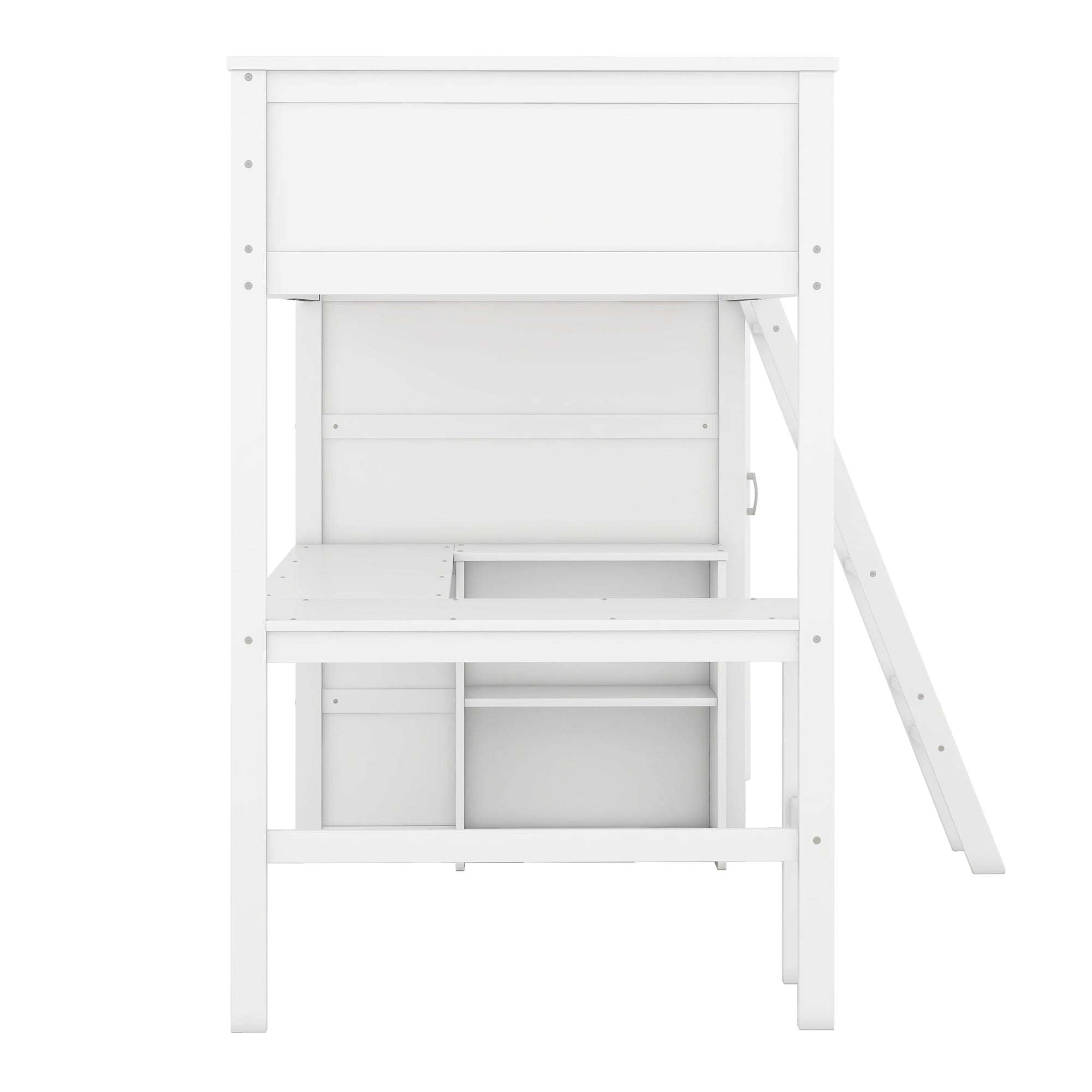Twin size Loft Bed with Desk, Shelves and Wardrobe-White - Atlantic Fine Furniture Melbourne FL