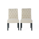 Dining Rolltop Chairs (Set of 2), Upholstered Armless Chair With Wood Leg - Ivory