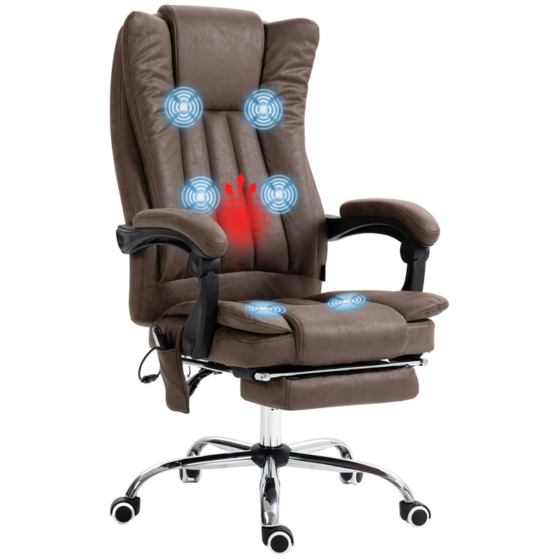 Vinsetto Microfiber Office Chair, High Back Computer Chair with 6 Point Massage, Heat, Adjustable Height and Retractable Footrest, Coffee