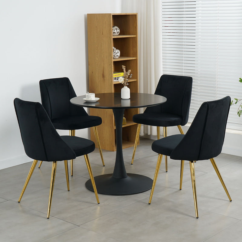 Modern Simple Velvet Dining Chair Set With Gold Metal Legs (Set of 4) - Black