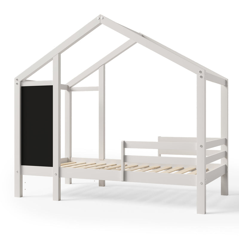 Twin House Bed With Blackboard And Drawers, 2 Assembly Options - White