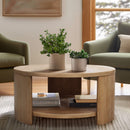 Modern Minimalist Round Coffee Table With Shelf Storage - Natural
