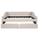 Upholstered Daybed With Two Drawers, Wood Slat Support