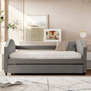 Full size Upholstered Daybed with Twin Size Trundle, Wood Slat Support, Gray(OLD SKU :LP000118AAE)