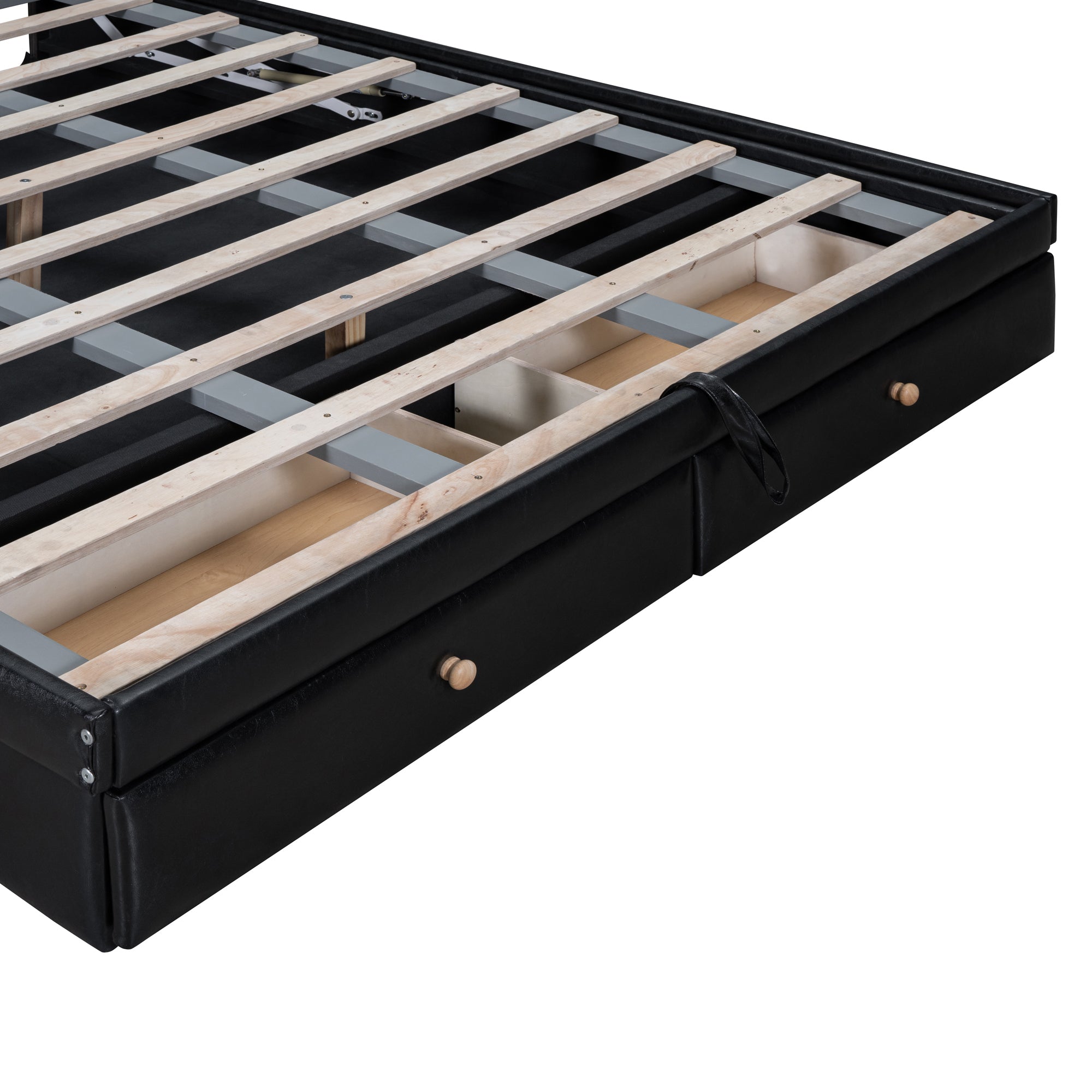 Queen Size Upholstered Bed with Hydraulic Storage System and Drawer, Black - Atlantic Fine Furniture Melbourne FL