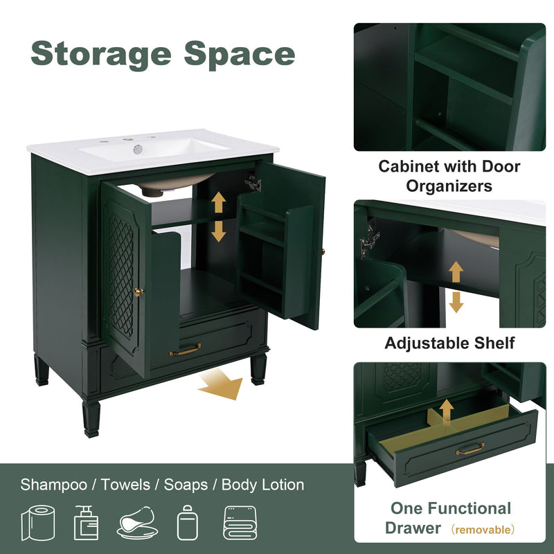 Vintage Style Bathroom Vanity With Sink, Multi Functional Storage, Soft-Closing Door