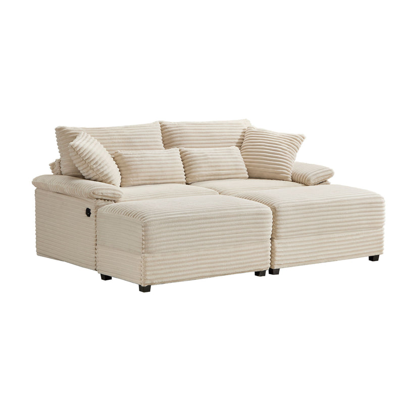 Double Chaise Lounge Set With Reversible Storage Ottomans, USB Port