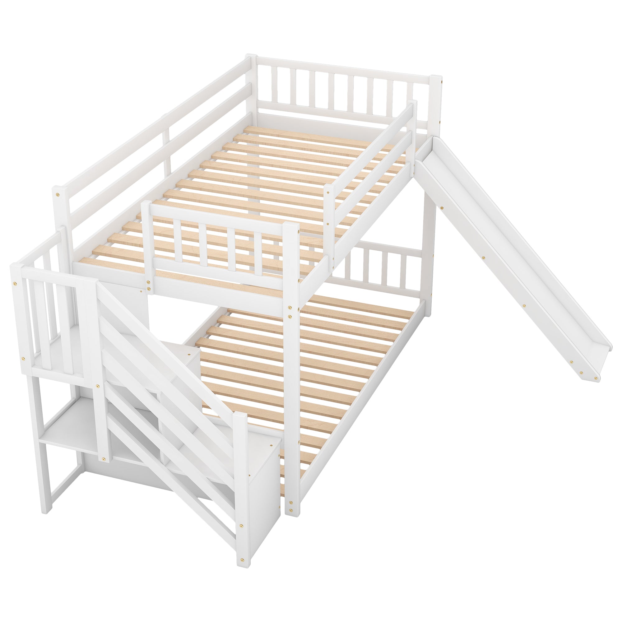 Twin over Twin Bunk Bed with Convertible Slide and Stairway, White - Atlantic Fine Furniture Melbourne FL