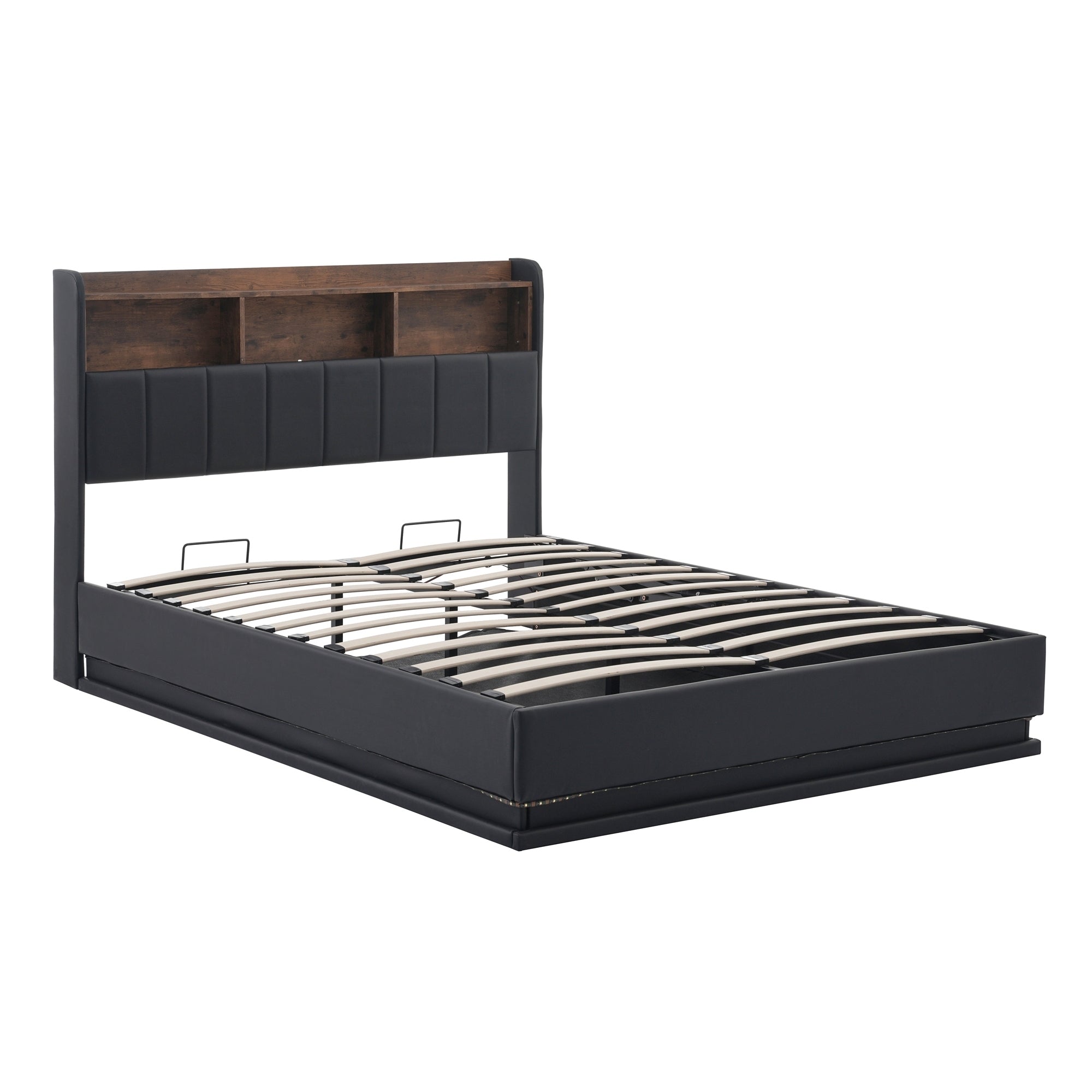 Full Size  Upholstered Platform Bed with Storage Headboard and Hydraulic Storage System, PU Storage Bed with LED Lights and USB charger, Black - Atlantic Fine Furniture Melbourne FL