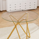 Modern Round Tempered Glass Dining Table With Sturdy Metal Legs For 1 - 4 People - Gold