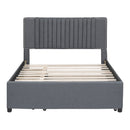 Full Size Upholstered Platform Bed with 2 Drawers and 1 Twin Size Trundle, Classic Headboard Design, Gray
