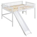 Full Size Low Loft Bed with Ladder and Slide,White