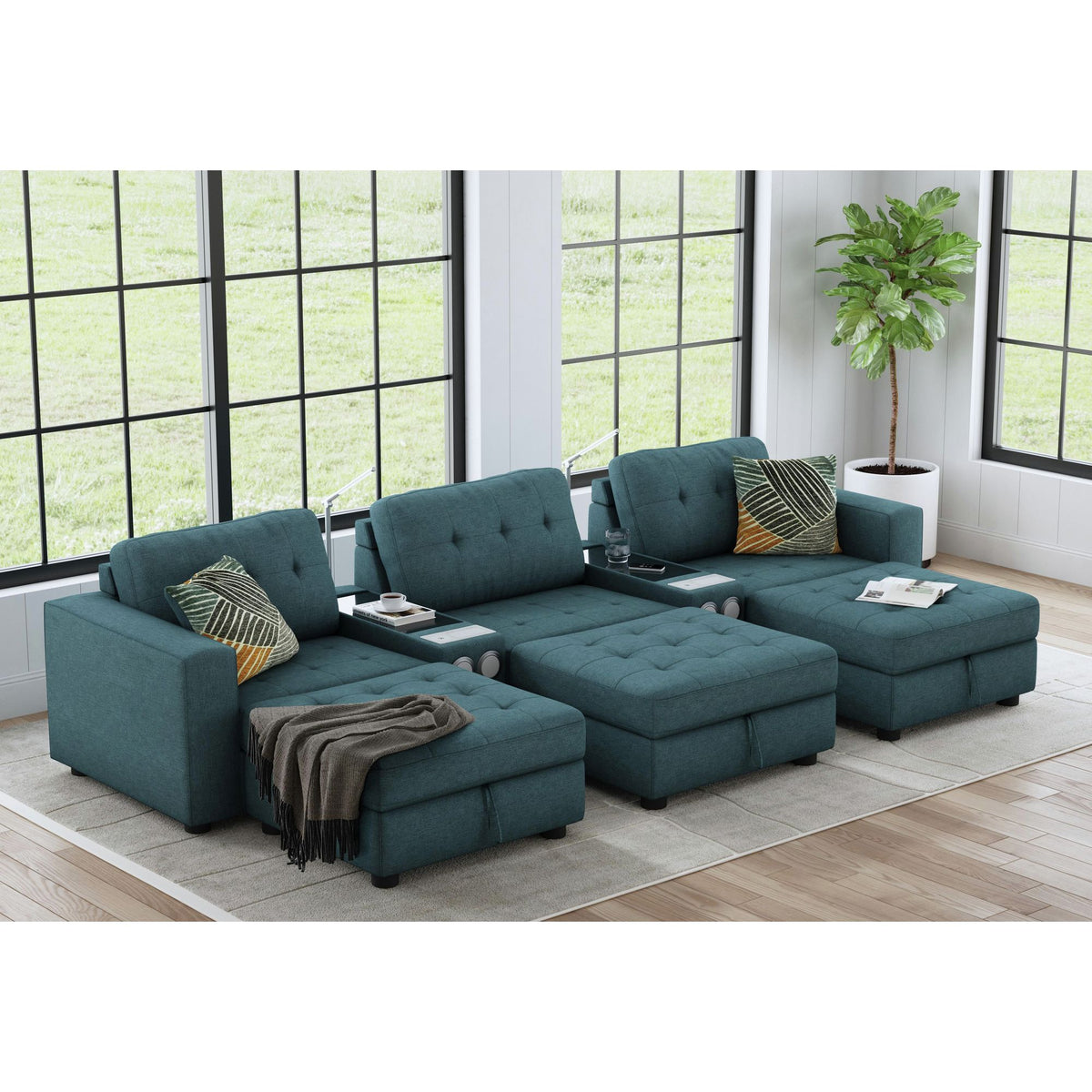 Options One Living Room Set Sectional in Blue by Elements International, view 7