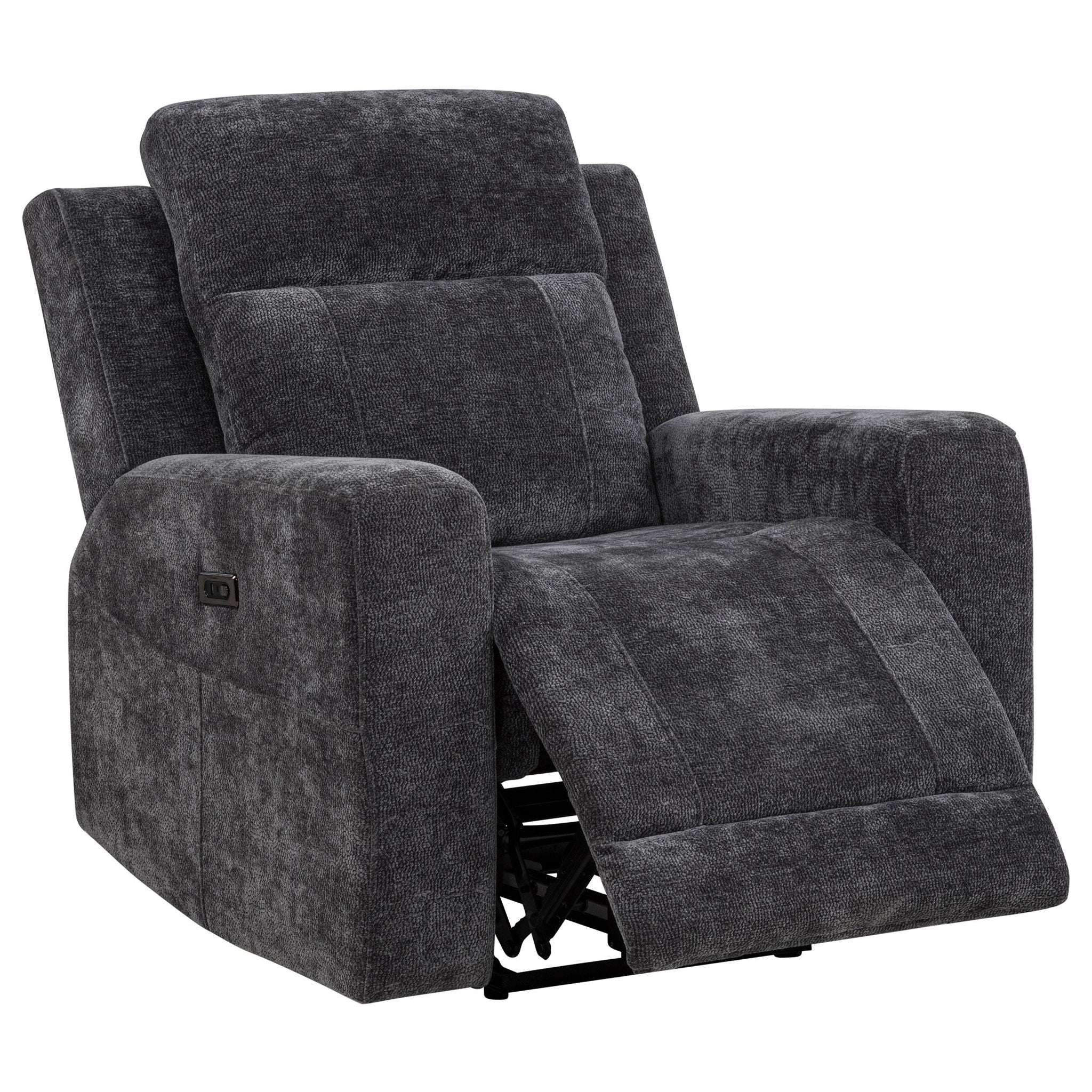 Kennett Chenille Upholstered Power Recliner Chair Dark Grey