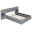 Upholstered Platform Bed With Reading Lights, Drawers, Trundle And Shelves