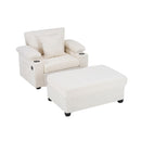 Chenille Fabric Sofa Bed With Cupholders And USB Charging Ports Chair For Living Room