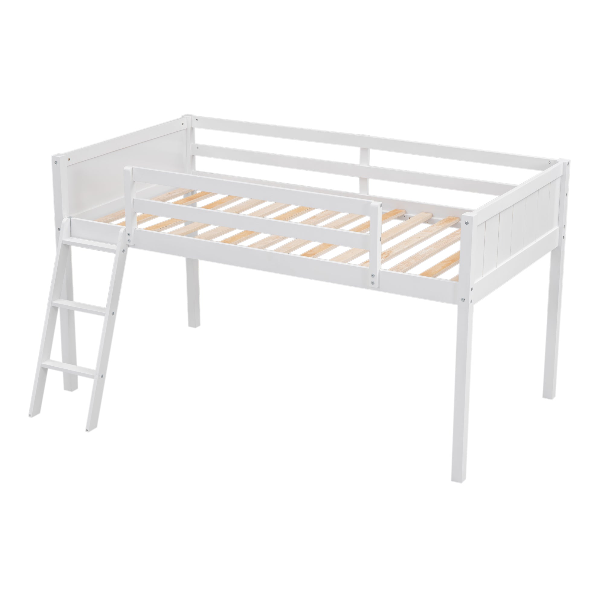 Twin Size Wood Loft Bed with Ladder, ladder can be placed on the left or right, White - Atlantic Fine Furniture Melbourne FL