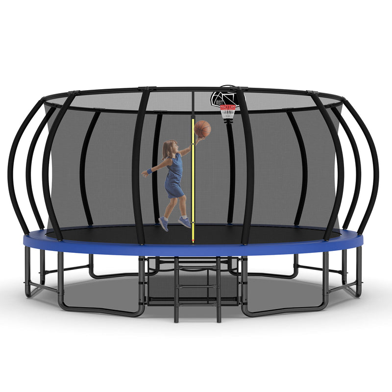 Outdoor Trampoline For Kids And Adults, Pumpkin Trampolines With Curved Poles, Heavy Duty Trampoline Anti-Rust Coating Astm Approval - Blue