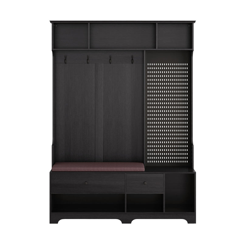 Hallway Hall Tree With Removable Cushion Bench, Coat Rack, Storage Shelves