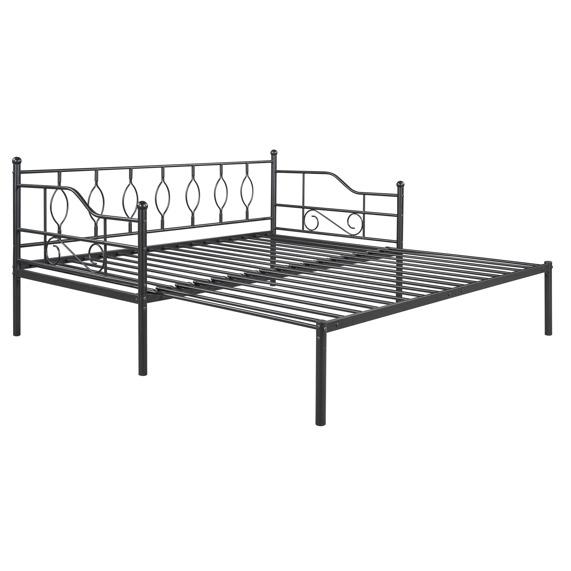 Twin Size Metal Daybed with Trundle, Daybed with Slat No Box required Black - Atlantic Fine Furniture Melbourne FL