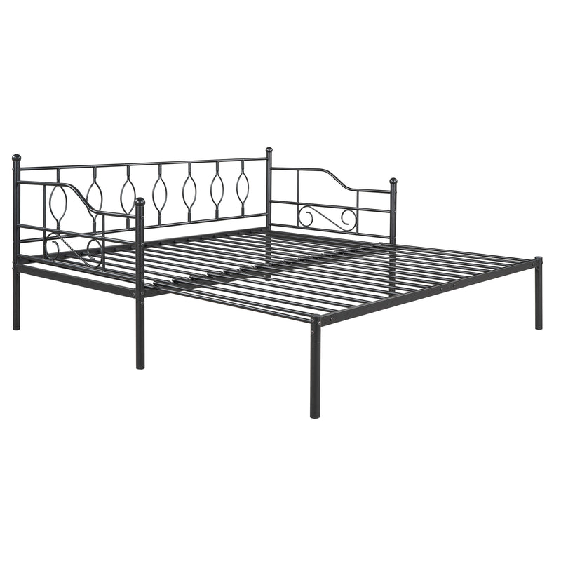 Twin Size Metal Daybed with Trundle, Daybed with Slat No Box required Black