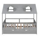 Twin Size House Bed Wood Bed with Twin Size Trundle ( Gray )